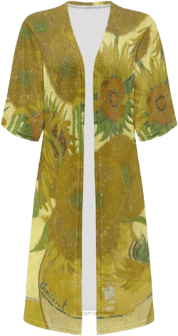 Famous Oil Sunflower Print Plus Size Tops for Women Cardigan Sweaters Kimonos for Women Spring Sweaters for 2025