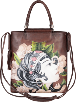Genuine Leather Handbag for Women Hand Painted Leather Top Handle Bag Handmade Crossbody Purse Work Tote Bag Pattern1