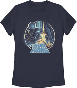 Women's Star Wars Classic Scene Circle  Graphic Tee Navy Blue Small