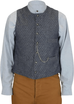 Historical Emporium Men's Cotton Casual Work Vest, Victorian Old West Edwardian Hartman Waistcoat 2X Navy Dot