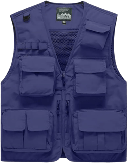 Pishon Men's Outdoor Work Safari Fishing Vest Quick Dry Casual Lightweight Travel Photo Cargo Vest with Multi Pockets 3X-Large Blue