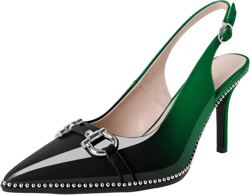 Soireelady Women Beaded Pumps High Heel Slingback Pointed Toe Slip On Stilettos Ankle Strap Adjustable Buckle 3.5 Inch Dress Shoes Patent Leather 11.5 Black/Green