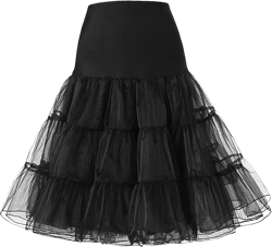 Women's 1950s Petticoat Skirts Vintage Puffy Tutu Crinoline Ballet Underskirt Medium Black