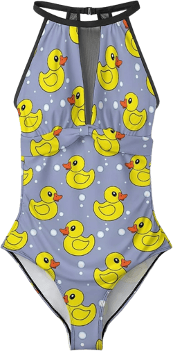 Tummy Control Swimsuits for Women Slimming One Piece Bathing Suit Retro Halter Push Up Swimwear X-Large Blue Bubbles Ducks