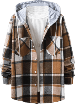 Mens Flannel Shirts Long Sleeve Plaid Lightweight Hooded Flannel Shirt Jacket Casual Button Down Fall Shacket B-khaki XX-Large