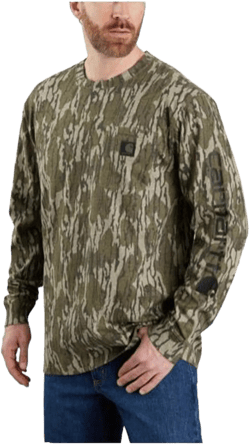 Carhartt Men's Loose Fit Heavyweight Long-Sleeve Pocket Camo Logo Graphic T-Shirt Mossy Oak Bottomland Camo XX-Large Tall