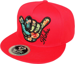 TOP Level Men's Adjustable Cotton Snapback Cap 7 (Various Unique Hat Designs Available) One Size Hawaii Aloha Flowers / Red