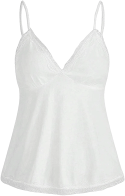 SHENHE Women's Lace Babydoll Tank Top Sexy V Neck Sleeveless Flared Hem Flowy Peplum Tops Large White