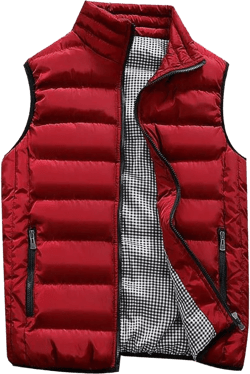 SSDXY Men's Padded Cotton Blend Autumn Winter Warm Vest Coat Tops Jacket Casual Loose Sleeveless Solid Slim Warm Outwear Medium Red Coat
