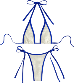 SHENHE Women's Sexy Micro Bikini G String Thong Swimsuits 2 Piece Triangle Halter Bikini Set Blue and White Small