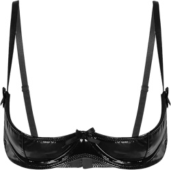 YiZYiF Women's 1/4 Cups Faux Leather Cupless Cage Bras Wet Look Lingerie Hollow Out Nipples Bra Tops Small Black