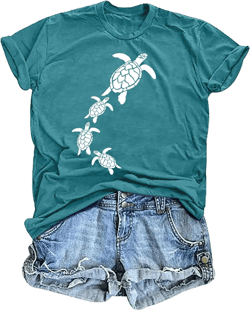 Sea Turtle Shirt for Women: Funny Animal Print Tee Ocean Life T Shirt Hawaiian Vacation Summer Tops XX-Large Green2