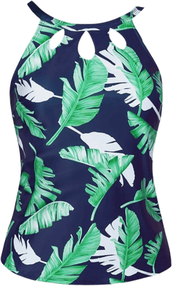 JiXiang Women Tankini Top Only High Neck Bathing Suit Top Tummy Control Swimsuit Top Ruched Swim Top without Bottom A-green, Small