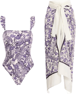 Bathing Suit with Matching Cover Up Floral Print Ethnic Retro Boho Sarong Bikini Set Women's 2 Pieces Sarong Swimsuit Set