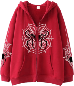 Spider Web Y2K Graphic Zip Up Hoodies Women Oversized Streetshirt E-Girl Long Sleeve Sweatwear Jackets Halloween C-red2 X-Large