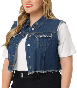 Agnes Orinda Plus Size Denim Jackets for Women Button Down Distressed Sleeveless Jean Vest Jacket