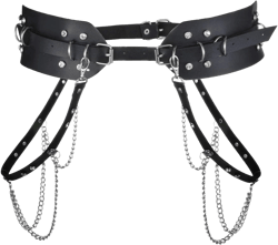 Eigso Punk Leather Belts for Women O-Rings Chains Goth Rock Garters Strap for Woman Waist Chain Belt Adjustable F-black