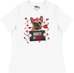 "Guilty of Love" French Bulldog Women's Relaxed T-Shirt | Fawn & White Colored Female
