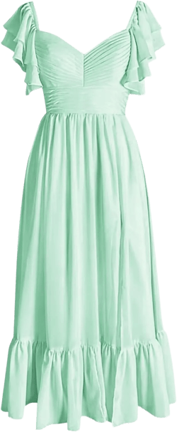 Mint Green Bridesmaid Dresses for Women with Slit Ankle Length Chiffon Formal Dresses for Wedding Guest Size 2