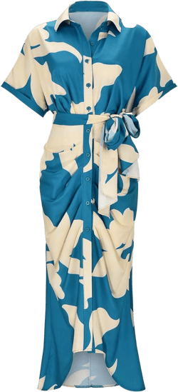 Women's Fashionable and Comfortable High Waist Temperament Printed V Neck Casual Dress Casual Skirts for Women X-Large Y-blue