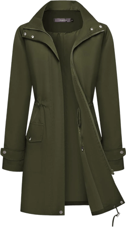 Bloggerlove Rain Jacket for Women Waterproof with Hood Trech Coat for Women Lightweight Raincoats Long Windbreaker A_army Green X-Large