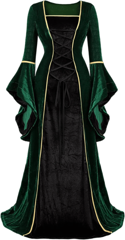 Lehauya Renaissance Costumes for Women Medieval Faire Dress Velvet Irish Dresses Halloween Costumes 3X-Large Green Black