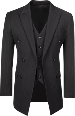 Mens Suits 3 Piece Plaid Slim Fit Tuxedo Double Breasted Prom Dress Suits Men Jackets Blazer Vest and Pants with Tie Small Black Striped