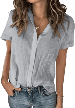 Karlywindow Womens Long Sleeve Button Down Cotton Linen Shirt Blouse Loose Fit Casual V-Neck Tops Small Z-grey