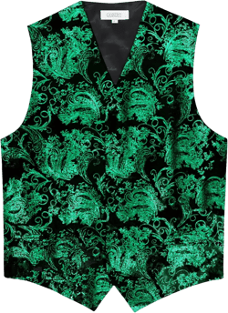 Gioberti Men's Formal 4pc Paisley Vest Necktie Bowtie and Pocket Square X-Small Metallic Black / Green