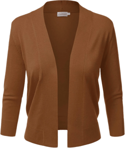 JJ Perfection Casual Crop Open Front Knit Cardigan 3/4 Sleeve Cropped Cardigan Basic Sweater Jacket for Womens with Plus Size Medium Awocas056_camel