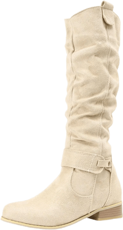 Women's Knee High Boots Round Toe Tall Boots Slouchy Suede Riding Boots Side Zip Cowgirl Boots Casual Wide Calf Boots 9.5 Beige