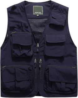 Pishon Men's Outdoor Work Safari Fishing Vest Quick Dry Casual Lightweight Travel Photo Cargo Vest with Multi Pockets XX-Large Navy Blue