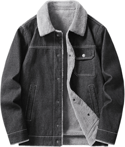 NATHGAM Men's Fleece Lined Denim Jackets Oversized Loose Thermal Sherpa Coat Casual Button Up Fur Collar Jean Trucker Outwear Large Black
