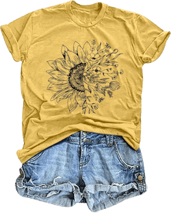 LAZYCHILD Womens Graphic Tees Sunflower Shirts Vintage Flower Graphic Tees Shirts Inspirational Tees Casual Faith Shirt Tops XX-Large Yellow-4