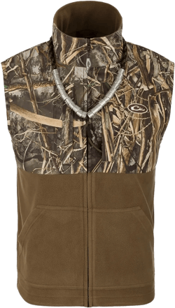 Drake Waterfowl Men's MST Eqwader Insulated Fleece-Lined Waterproof Windproof Breathable Adjustable Outdoor Hunting Zip Vest Large Realtree Max-7