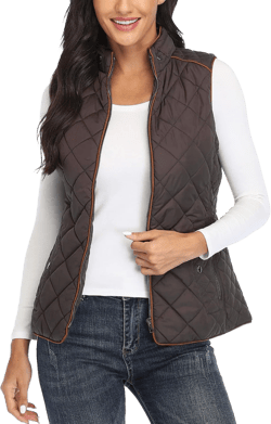 MISS MOLY Women Lightweight Quilted Padded Vest Stand Collar Zip Up Front Gilet Quilted X-Small #2-brown