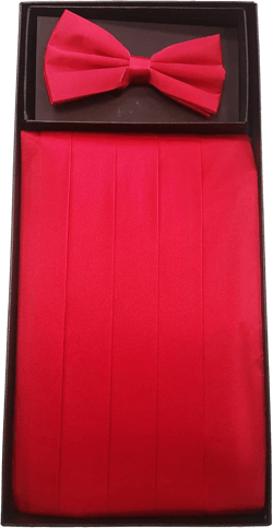 SILK Cumberbund & BowTie Solid RED Color Men's Cummerbund Bow Tie Set