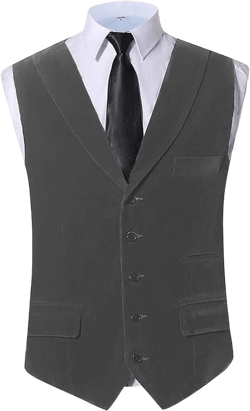 Casual Shawl Lapel Velvet Suit Vest for Men Fashion Waistcoat with 2 Real Pockets Adjustable Back Strap for Wedding Work ( Color : Grey , Size : 4X-Large )
