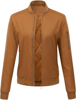NATHGAM Women's Bomber Jackets Lightweight Casual Jacket Full Zip Windbreaker Jacket Solid Stand Collar Lady Slim Sportswear X-Large Brown
