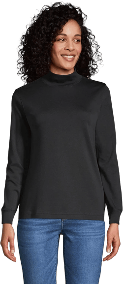 Lands' End Women's Long Sleeve American-Grown Supima Cotton Mock Turtleneck Shirt X-Large Plus Black