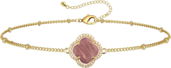 18K Gold Plated Lucky Clover Crystal Adjustable Bracelet for Women Adjustable Simple Fashion Bracelet Birthday Gifts for Women Clover Pink Rhodonite