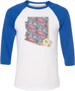 Watercolor Arizona Three-Quarter Raglan Sleeve Baseball Shirt Unisex X-Large White/Royal