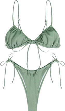 ZAFUL Womens High Cut Thong Bikini Set Swimsuits Cami String Sexy Bathing Suit Medium Light Green-82
