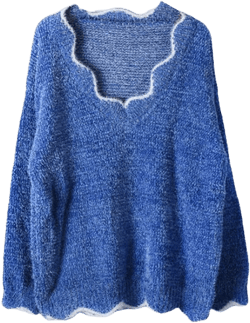 Womens Soft V Neck Ruffled Lace Pullover Sweater Oversized Casaul Loose Fluffy Fuzzy Long Sleeve Jumper Tops Blue#1 Large