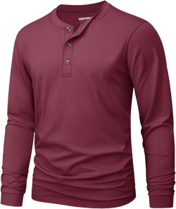 MAGNIVIT Men's Long Sleeve Henley Shirts Cotton 3-Button Spring Casual T-Shirts Solid Color Soft Basic Tops 2025 Small Wine Red