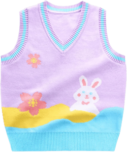 Toddler Girls Boys Sleeveless Easter Sweater Vest Kids Bunny Knit Sweaters Shirt V Neck Pullover School Casual Clothes Purple 4-5T