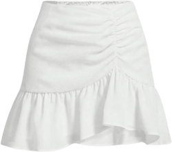 Floerns Women's High Waist Flared Hem Skirt Ruched Ruffle Hem Short Skirts White Large