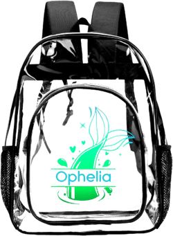 Custom Clear Backpack with Name, Personalized Mermaid Tail Clear Bookbag for Girls, PVC Transparent Waterproof Backpack with Reinforced Strap & Large Capacity, Back to School Gifts for Kids B6