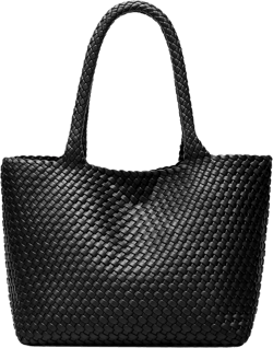 Woven Bags for Women Tote Purse: Vegan Leather Shoulder Handbags - Large Beach Tote - Travel Totes Handwoven Satchel 2black
