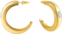 Gold Chunky Hoop Earrings for Women and Girls, 14K Yellow Gold Plated Lightweight Huggie Earrings with Sterling Silver Ear Pin CZ Hoop Earrings-20mm